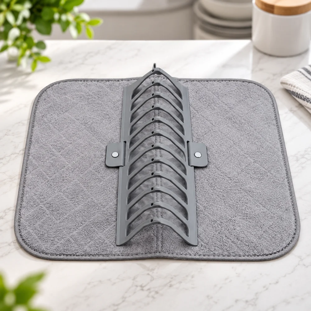Сушилка для посуды Dish Drain Rack / Складная сушилка с микрофибровым ковриком