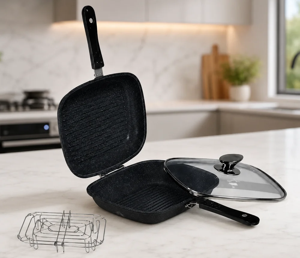 Сковорода-гриль двухсторонняя Top Kitchen TK00097 с решеткой и крышкой 28×22 см