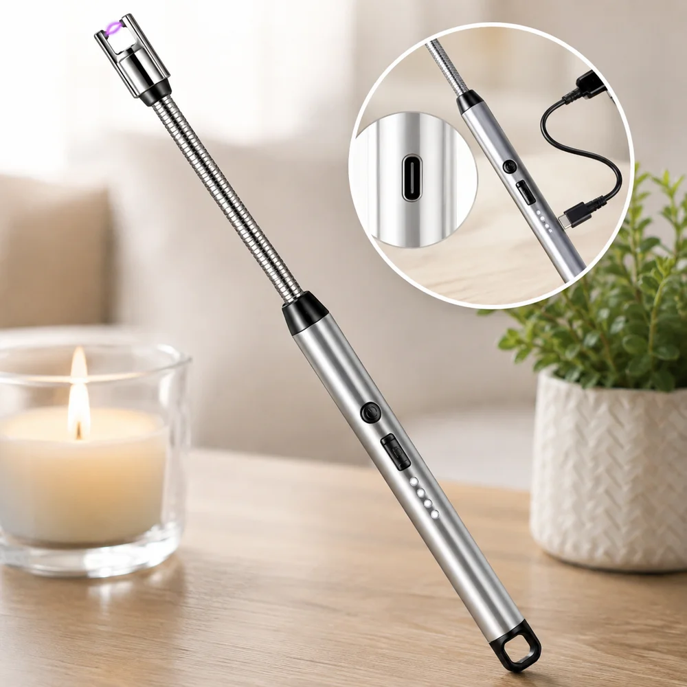 Плазменная аккумуляторная зажигалка USB 26см / Зажигалка электрическая с гибким наконечником для плиты
